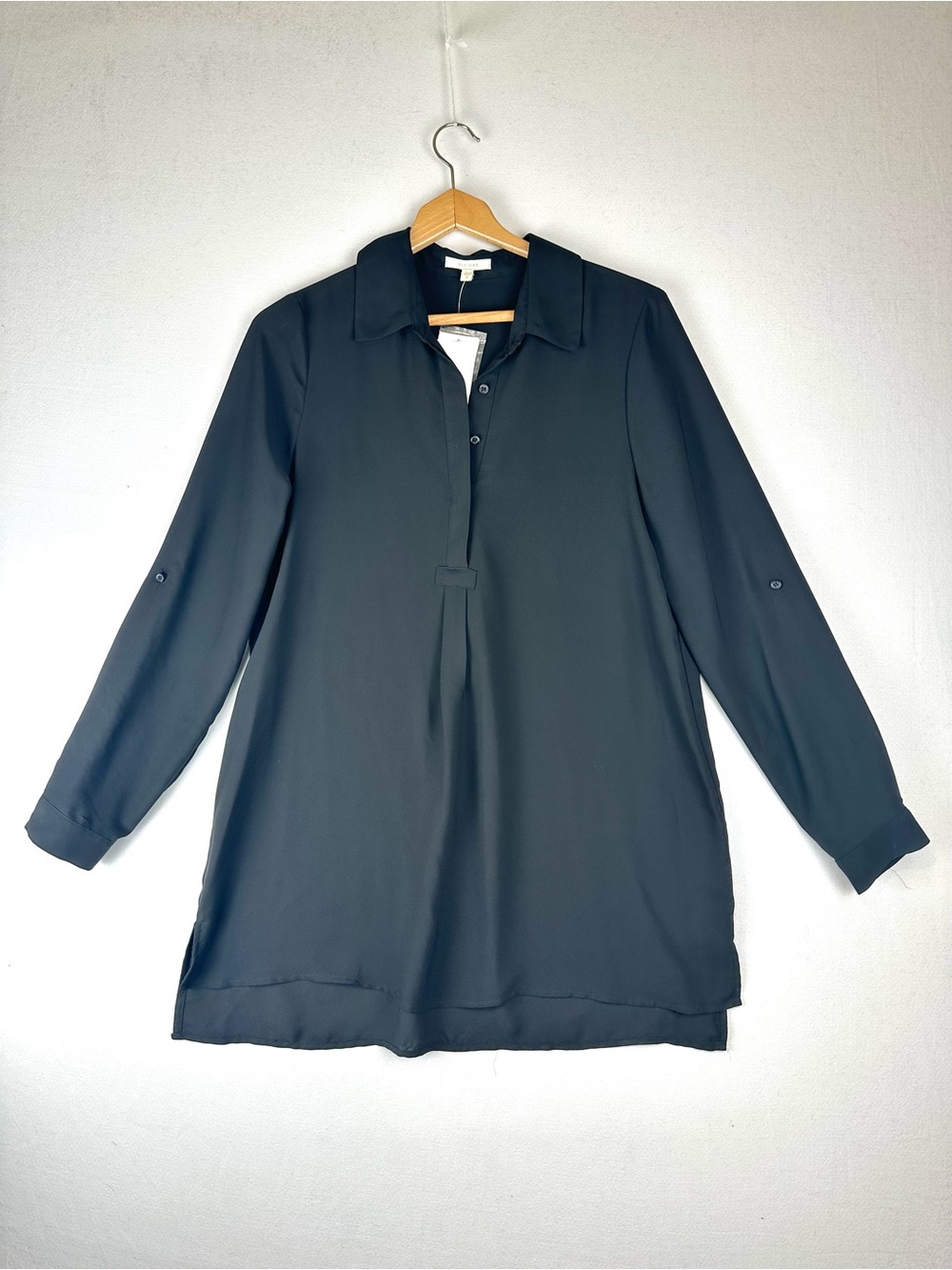 Pleione Collard Popover Tunic Blouse Black‎ NWT Office